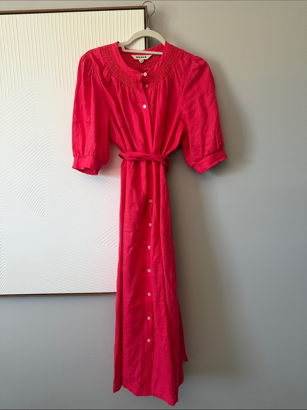 BODEN Ada Button-Front Midi Dress with Waist Tie - coral sz 12R